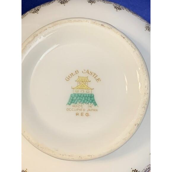 Pair of Gold Castle Teacups Rose and Blue Flower Pattern - Picture 10 of 10